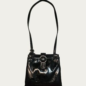 Relic Faux Black Patent Leather Floral Embossed Crossbody Bag EUC